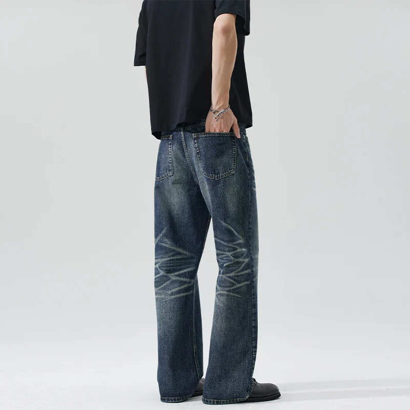 Herren Weite Flared-Jeans im Vintage-Look mit Whisker-Effekt Drune