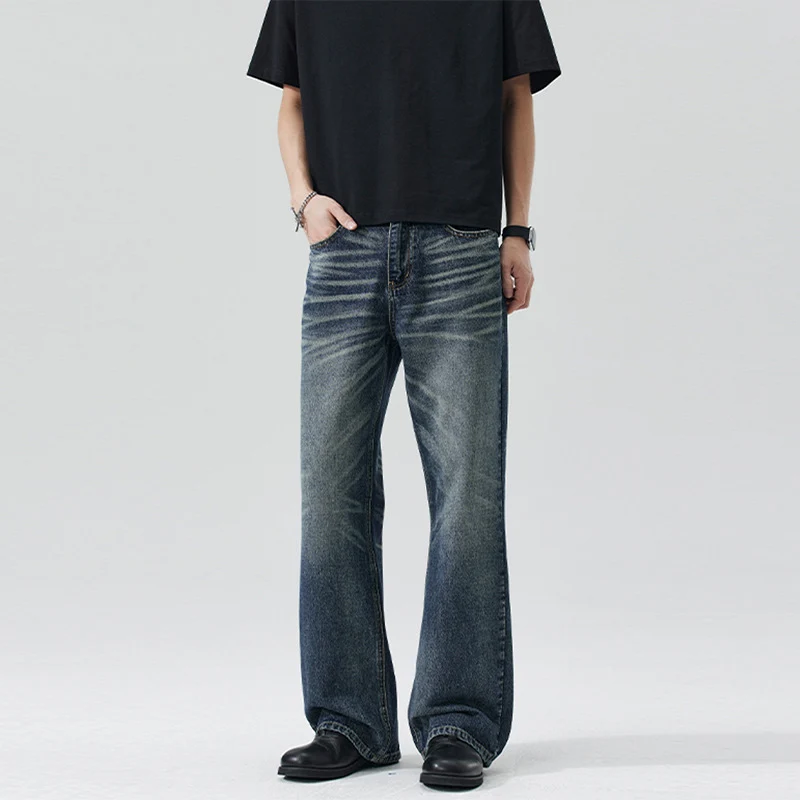 Herren Weite Flared-Jeans im Vintage-Look mit Whisker-Effekt Drune