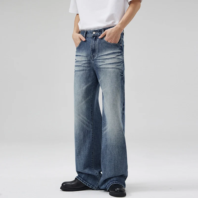Herren Weite Five-Pocket-Jeans im Marlene-Baggy-Schnitt mit Used-Effekten Drune