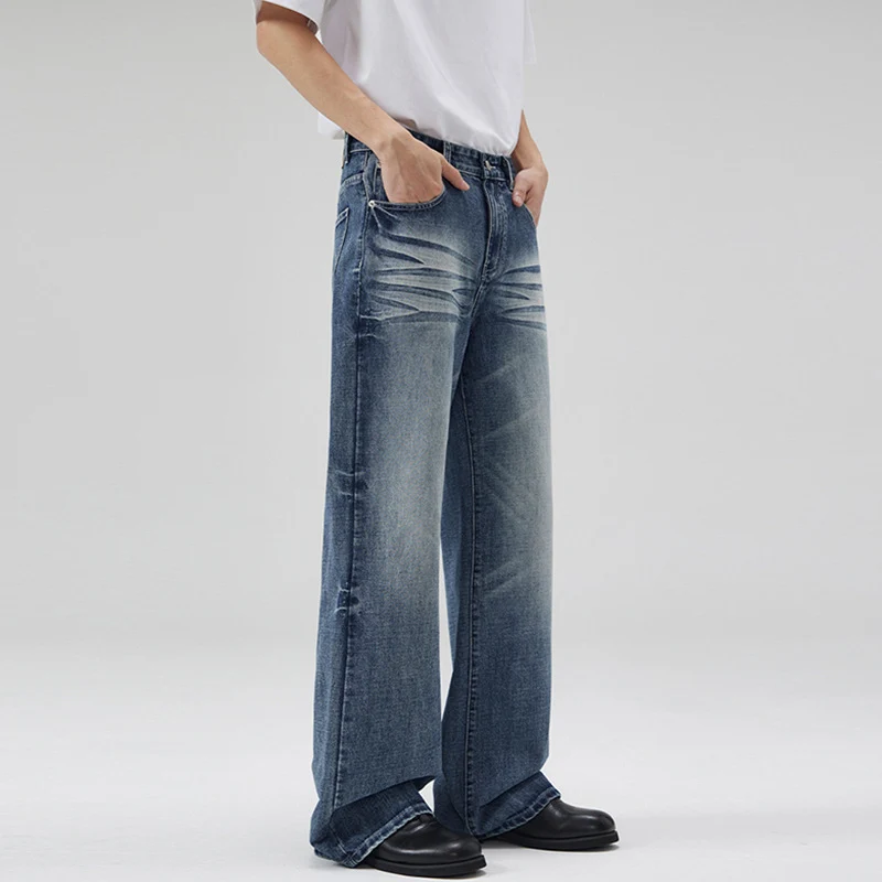 Herren Weite Five-Pocket-Jeans im Marlene-Baggy-Schnitt mit Used-Effekten Drune