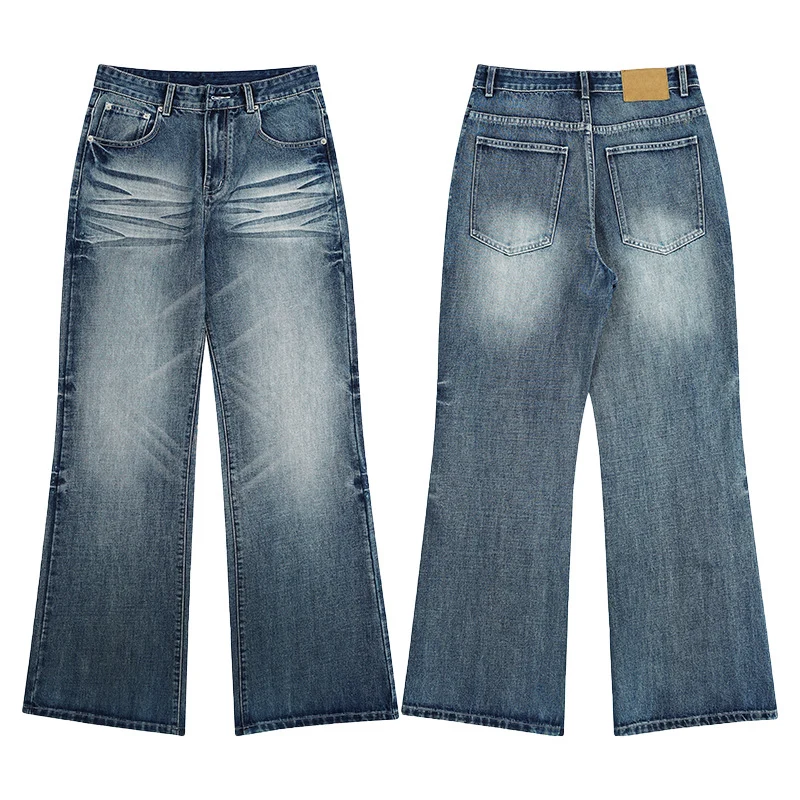 Herren Weite Five-Pocket-Jeans im Marlene-Baggy-Schnitt mit Used-Effekten Drune