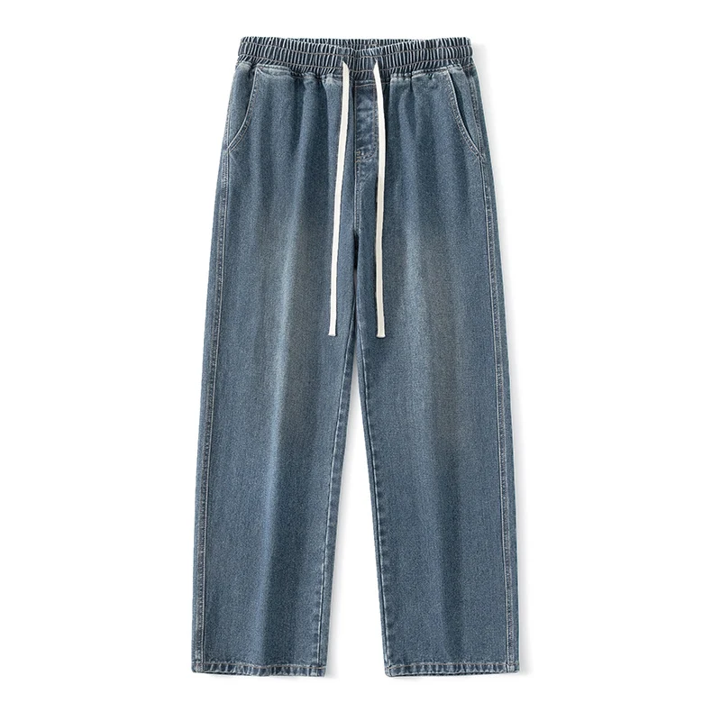 Herren Weite Denim-Jogginghose mit elastischem Bund und langen Tunnelzugbändern Drune