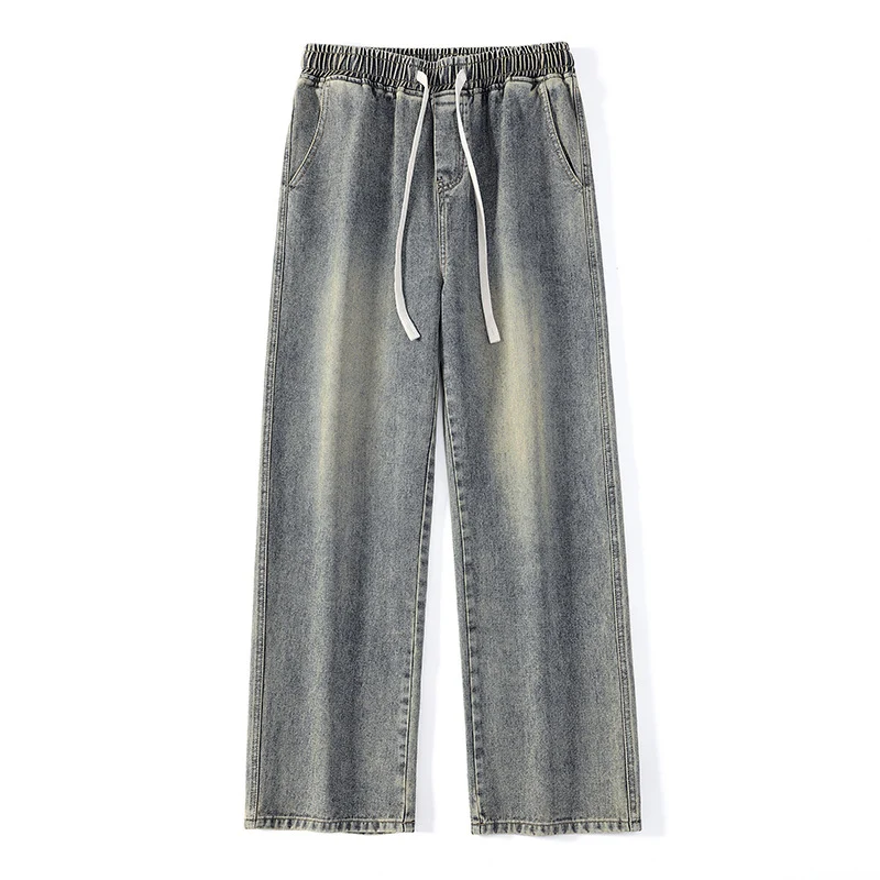 Herren Weite Denim-Jogginghose mit elastischem Bund und langen Tunnelzugbändern Drune
