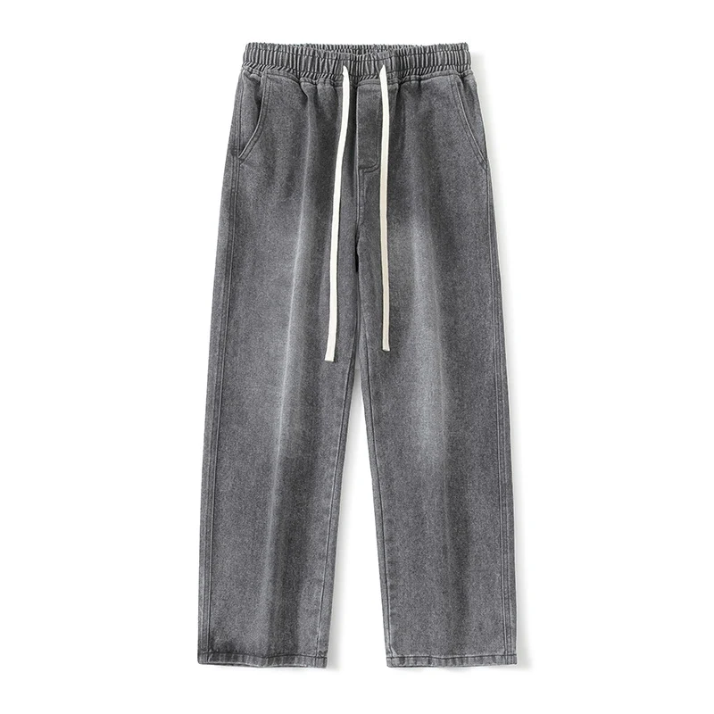 Herren Weite Denim-Jogginghose mit elastischem Bund und langen Tunnelzugbändern Drune