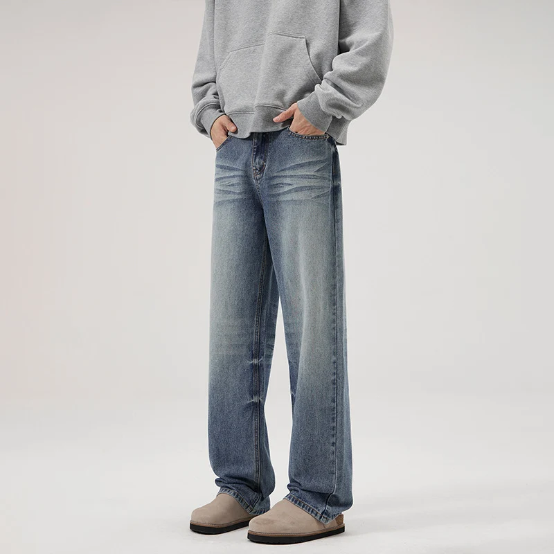 Herren Weite Denim-Jeans mit geradem Bein und Vintage-Waschung Drune
