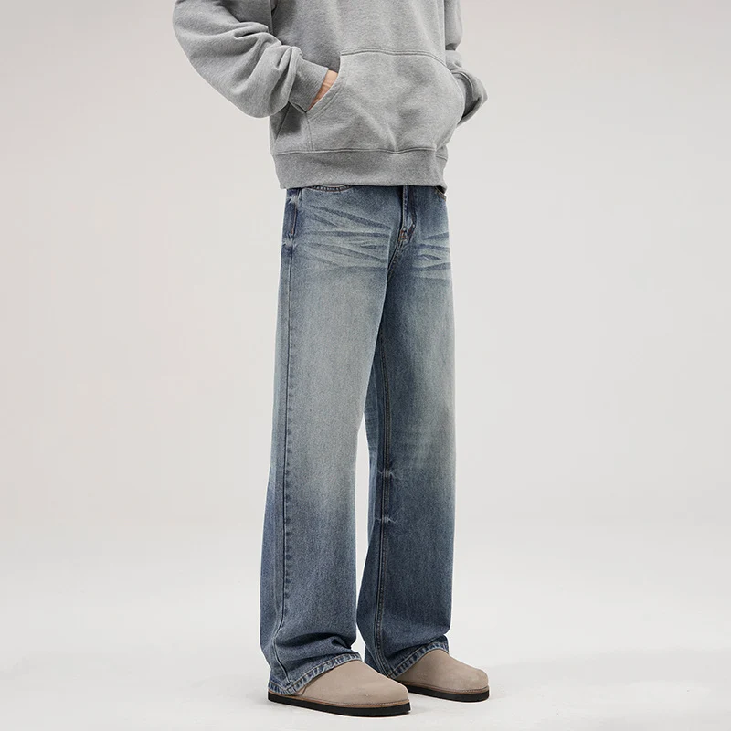 Herren Weite Denim-Jeans mit geradem Bein und Vintage-Waschung Drune