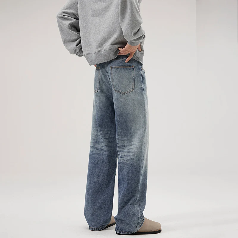 Herren Weite Denim-Jeans mit geradem Bein und Vintage-Waschung Drune