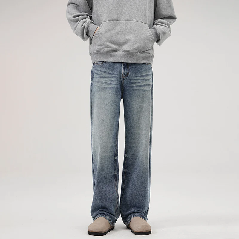 Herren Weite Denim-Jeans mit geradem Bein und Vintage-Waschung Drune