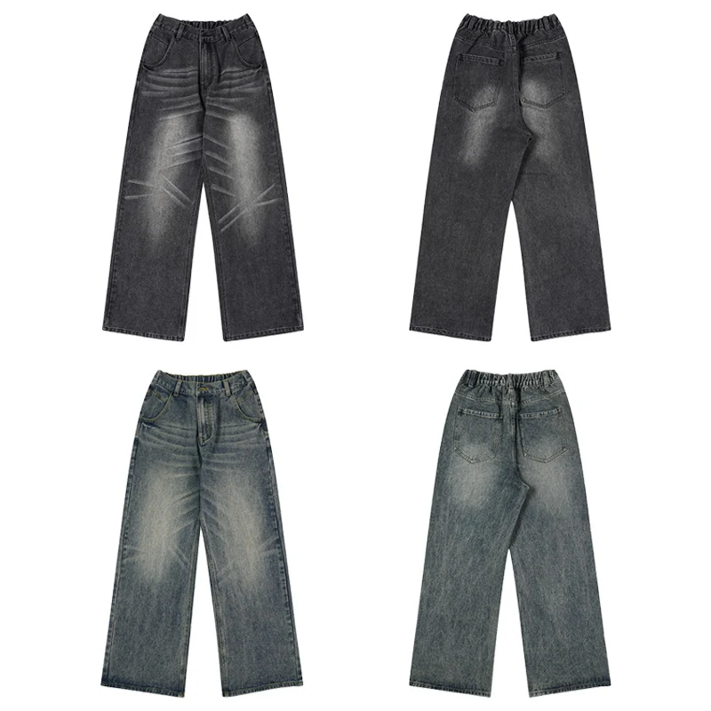 Herren Weite Denim-Jeans im Retro-Workwear-Look mit markanten Whisker- und Faltenakzenten Drune