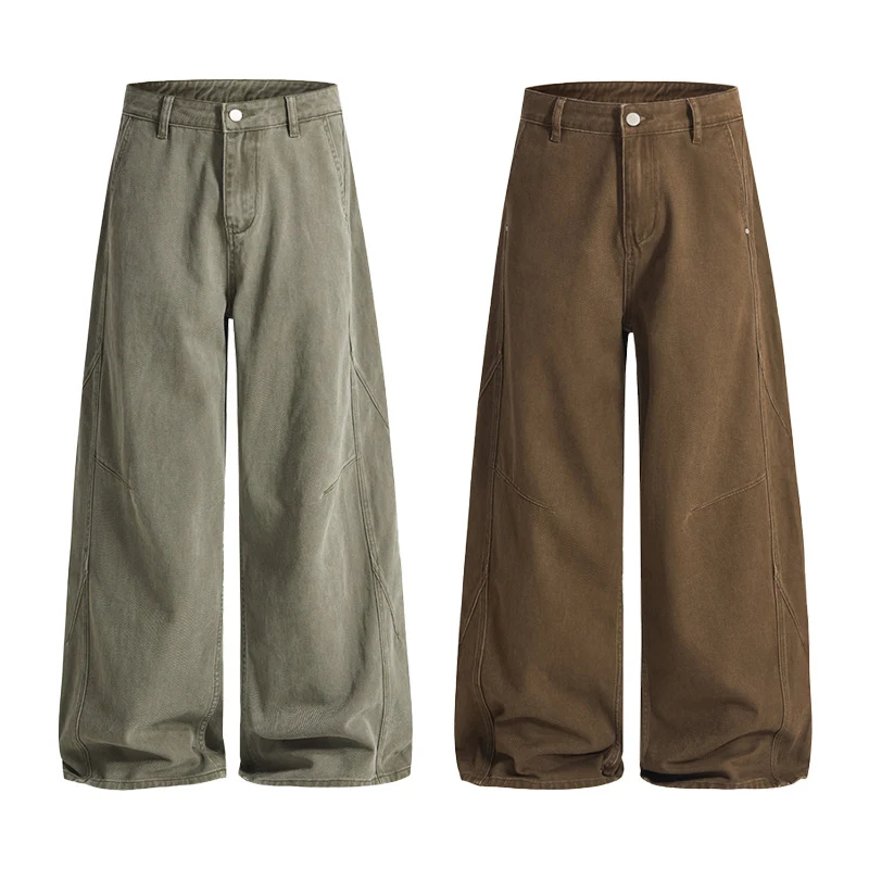 Herren Weite Canvashose mit weitem Bein und Utility‑Nähten Drune