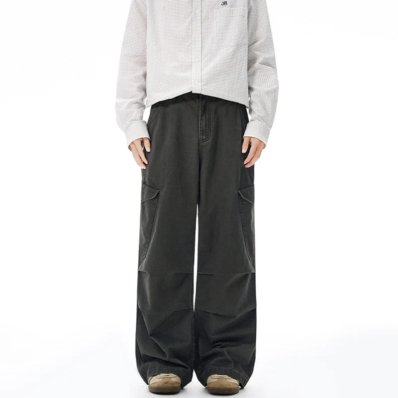 Herren Weite Canvas-Cargohose im Baggy-Schnitt mit extra weitem Bein, Knieabnähern und aufgesetzter Seitentasche Drune