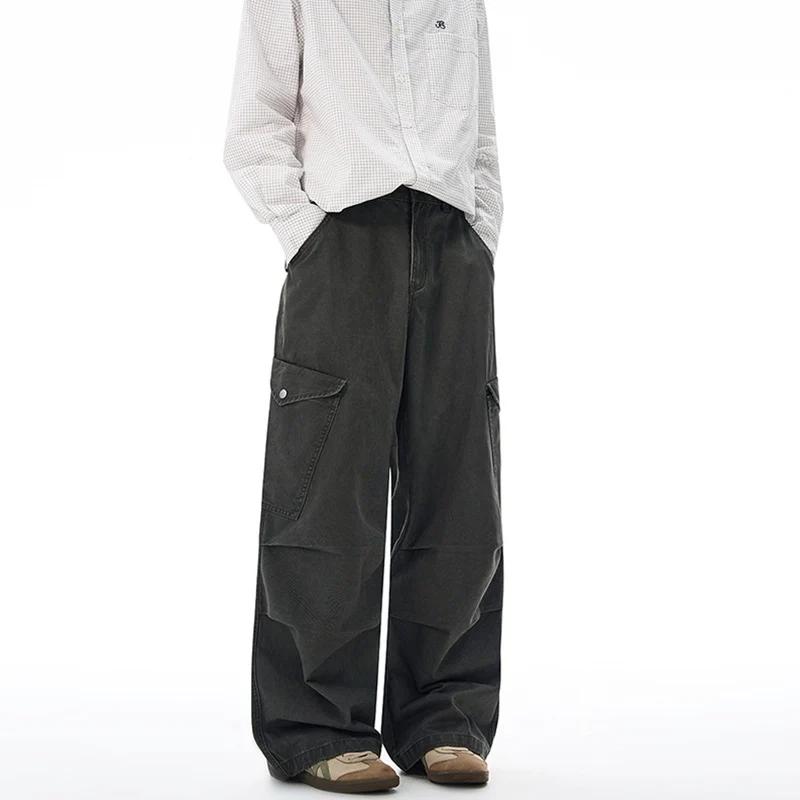 Herren Weite Canvas-Cargohose im Baggy-Schnitt mit extra weitem Bein, Knieabnähern und aufgesetzter Seitentasche Drune