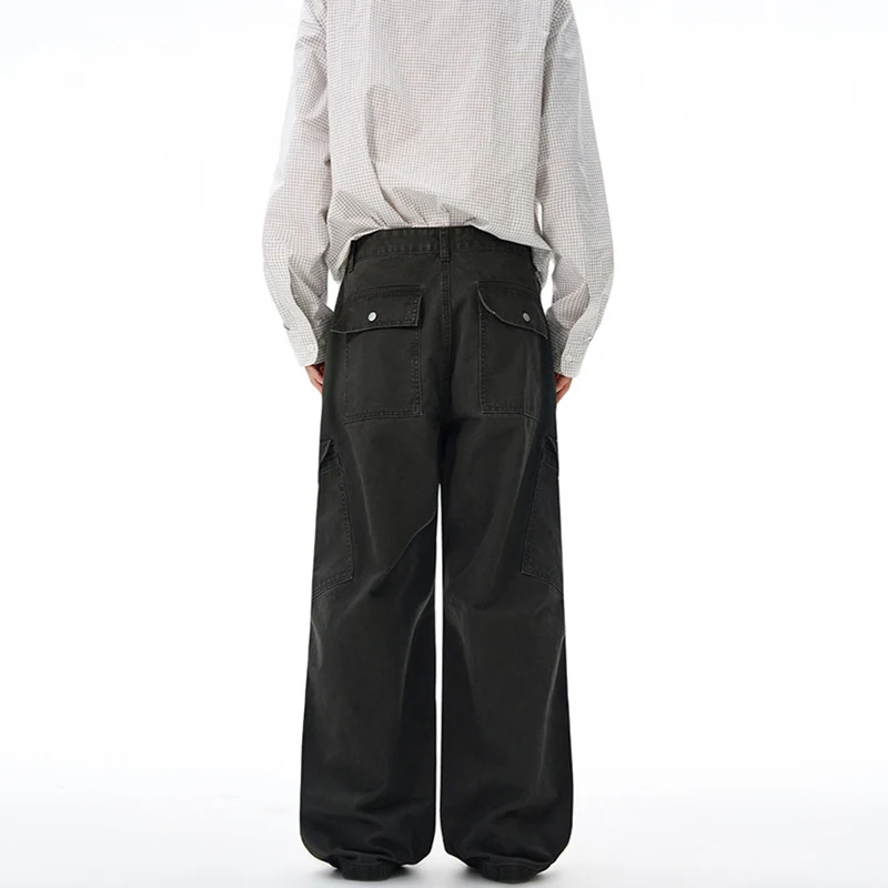 Herren Weite Canvas-Cargohose im Baggy-Schnitt mit extra weitem Bein, Knieabnähern und aufgesetzter Seitentasche Drune