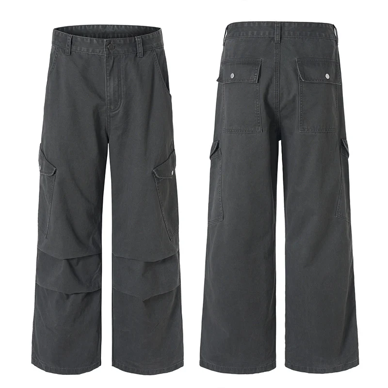 Herren Weite Canvas-Cargohose im Baggy-Schnitt mit extra weitem Bein, Knieabnähern und aufgesetzter Seitentasche Drune