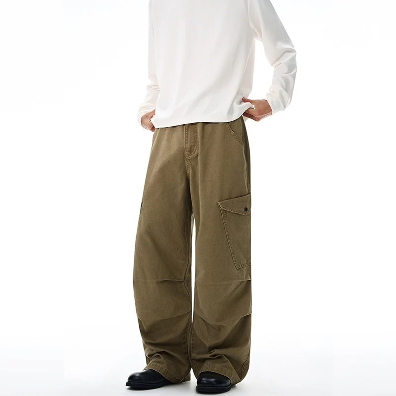 Herren Weite Canvas-Cargohose im Baggy-Schnitt mit extra weitem Bein, Knieabnähern und aufgesetzter Seitentasche Drune