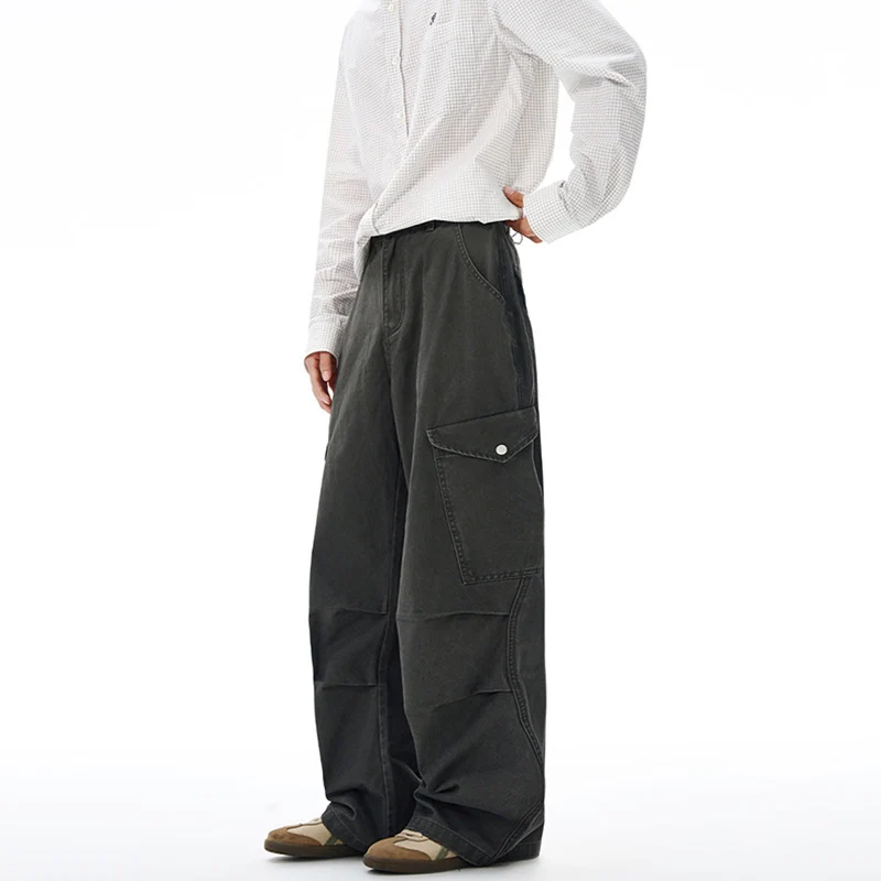 Herren Weite Canvas-Cargohose im Baggy-Schnitt mit extra weitem Bein, Knieabnähern und aufgesetzter Seitentasche Drune