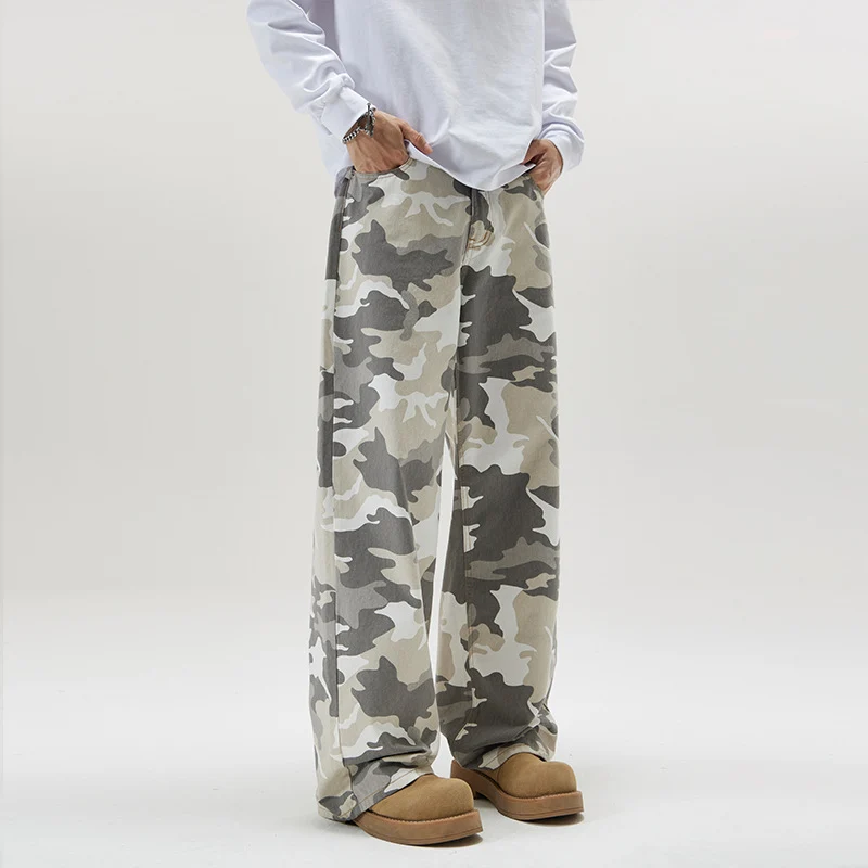 Herren Weite Camouflage-Twill-Hose im Oversize-Baggy-Schnitt Drune