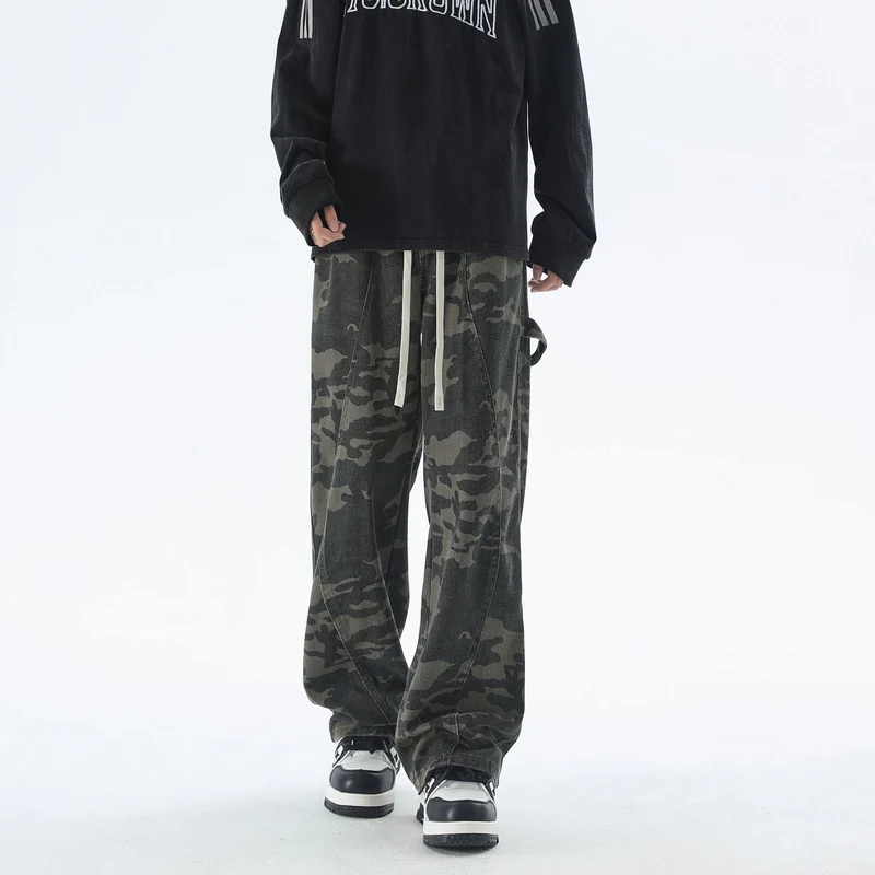 Herren Weite Camouflage-Cargohose mit langen Tunnelzügen und Utility-Schlaufen Drune