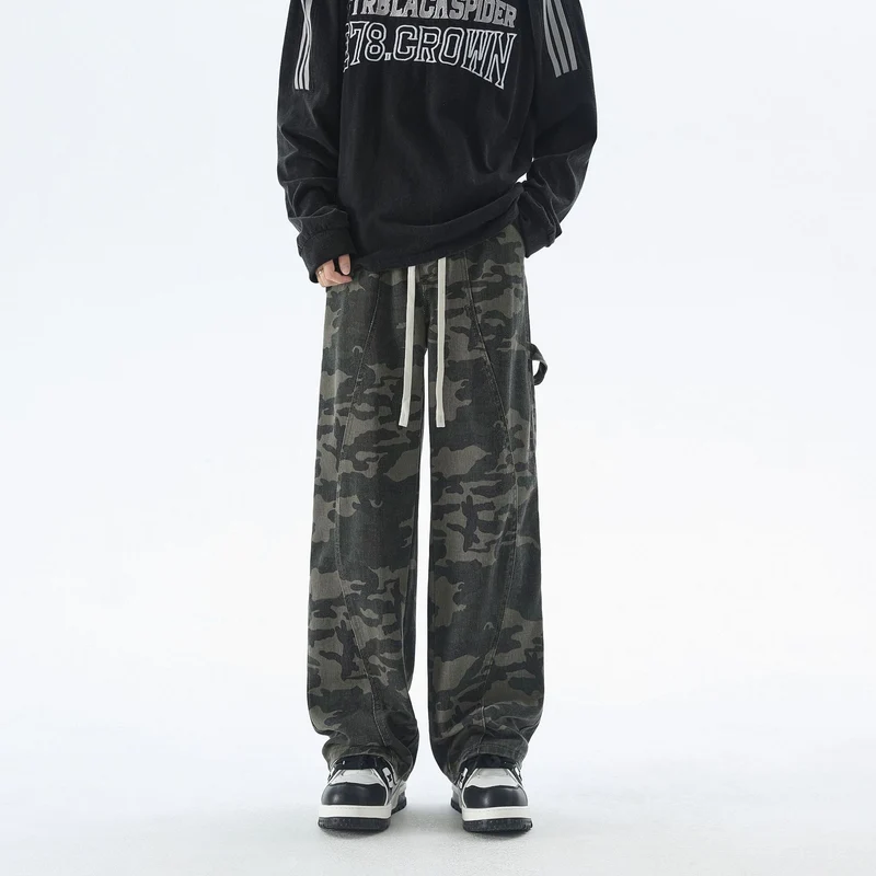 Herren Weite Camouflage-Cargohose mit langen Tunnelzügen und Utility-Schlaufen Drune