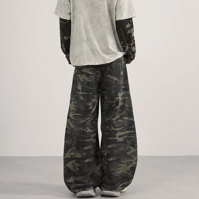 Herren Weite Camouflage-Baggy-Hose mit niedriger Bundlinie und Knie-Patchtaschen Drune
