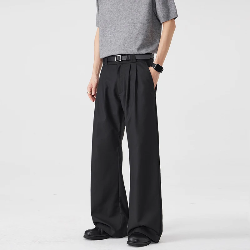 Herren Weite Bundfalten-Hose mit hoher Taille und Stretch-Baumwollmix Drune