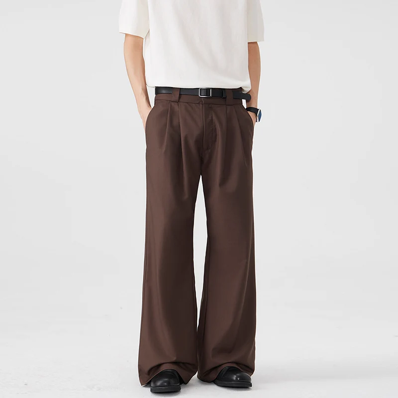 Herren Weite Bundfalten-Hose mit hoher Taille und Stretch-Baumwollmix Drune