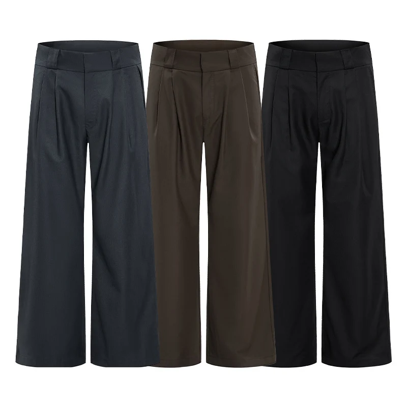Herren Weite Bundfalten-Hose mit hoher Taille und Stretch-Baumwollmix Drune