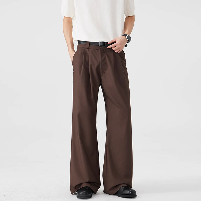 Herren Weite Bundfalten-Hose mit hoher Taille und Stretch-Baumwollmix Drune