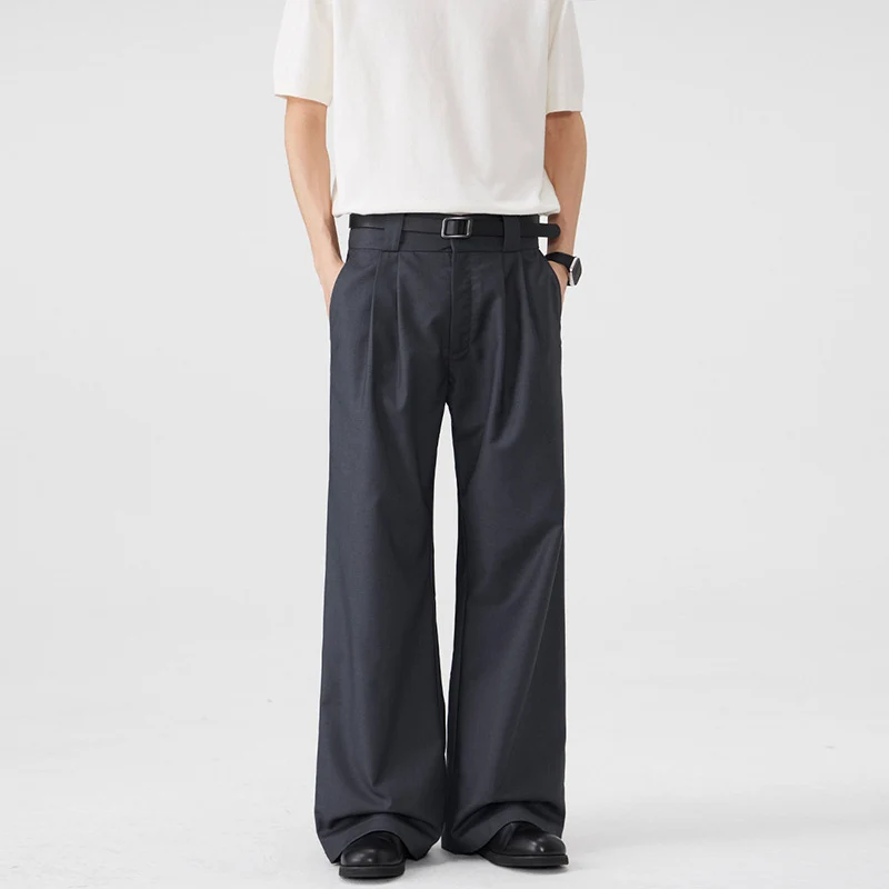 Herren Weite Bundfalten-Hose mit hoher Taille und Stretch-Baumwollmix Drune