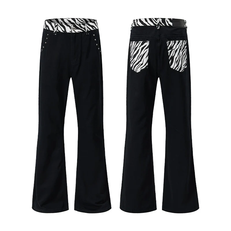 Herren weite Baumwollmix-Hose im Palazzoschnitt mit kontrastierenden Zebra-Print Gesäßtaschen Drune