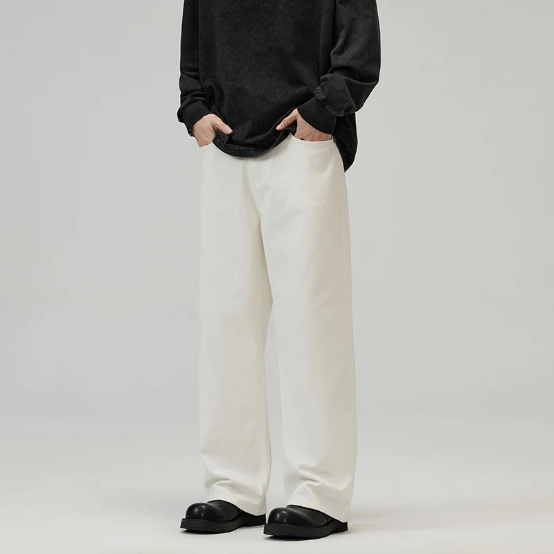 Herren Weite Baumwoll‑Twill‑Hose mit hohem Bund und geradem Bein Drune