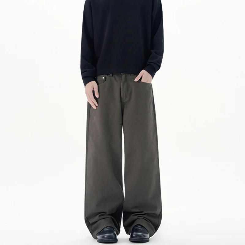 Herren Weite Baumwoll‑Twill‑Hose mit hohem Bund und geradem Bein Drune