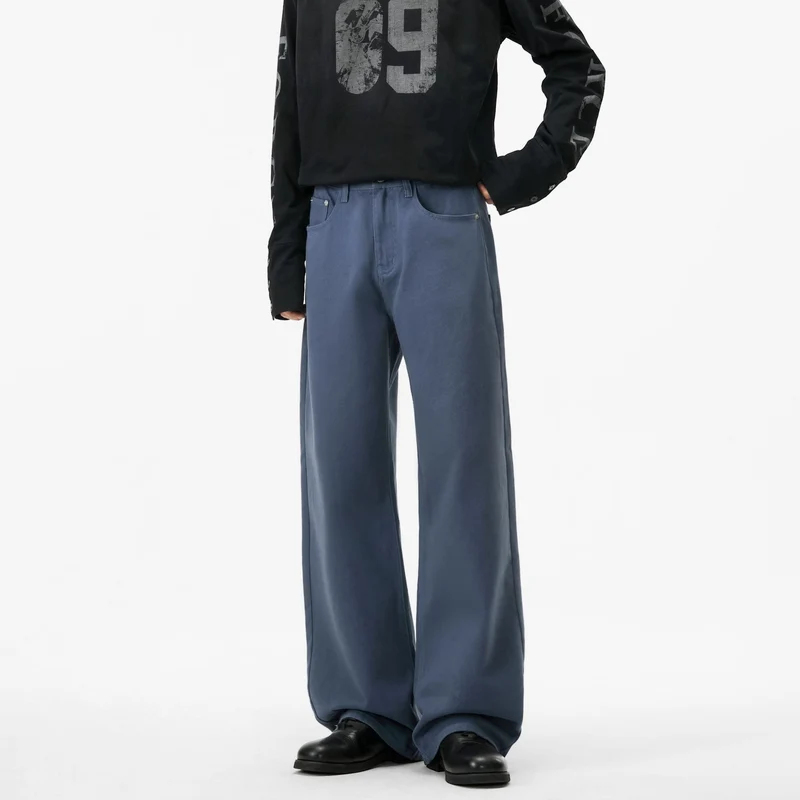 Herren Weite Baumwoll‑Twill‑Hose mit hohem Bund und geradem Bein Drune