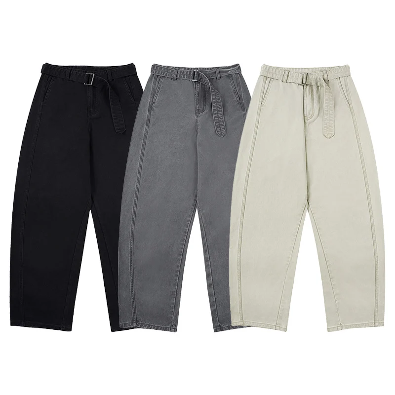 Herren Weite Baumwoll-Baggyhose mit tiefem Schritt und verlängertem Saum Drune