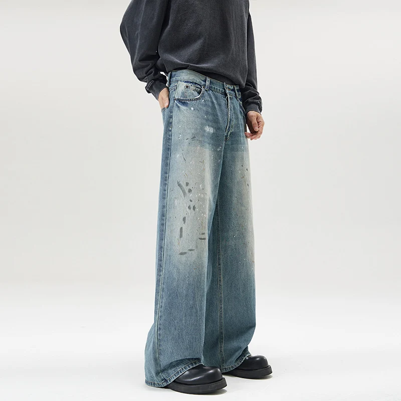 Herren weite Baggy-Jeans mit Paint-Splatter-Effekt und Vintage-Waschung Drune