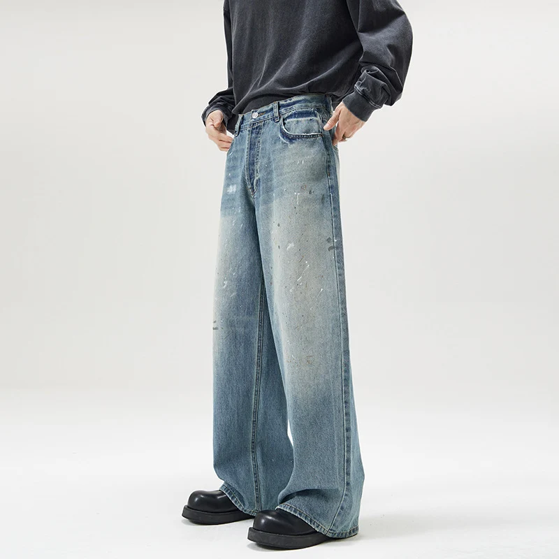 Herren weite Baggy-Jeans mit Paint-Splatter-Effekt und Vintage-Waschung Drune