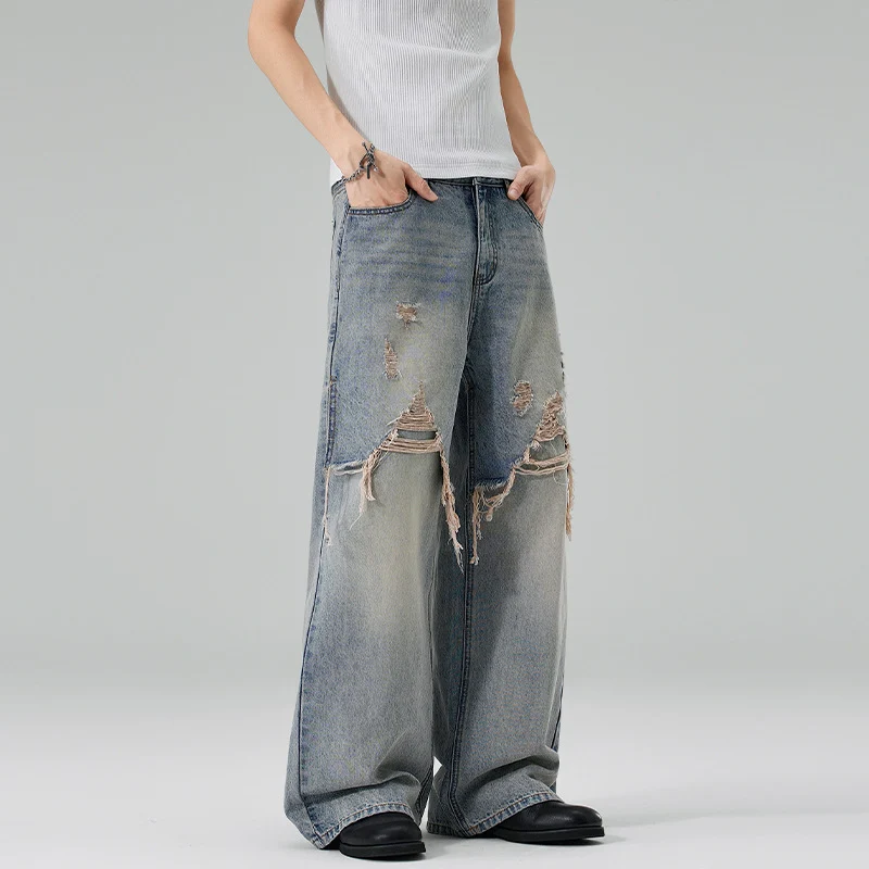 Herren Weite Baggy-Jeans aus Denim mit ausgefransten Vorderpanelen Drune