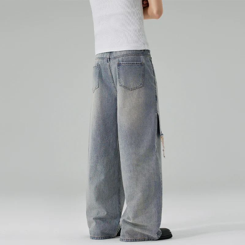 Herren Weite Baggy-Jeans aus Denim mit ausgefransten Vorderpanelen Drune