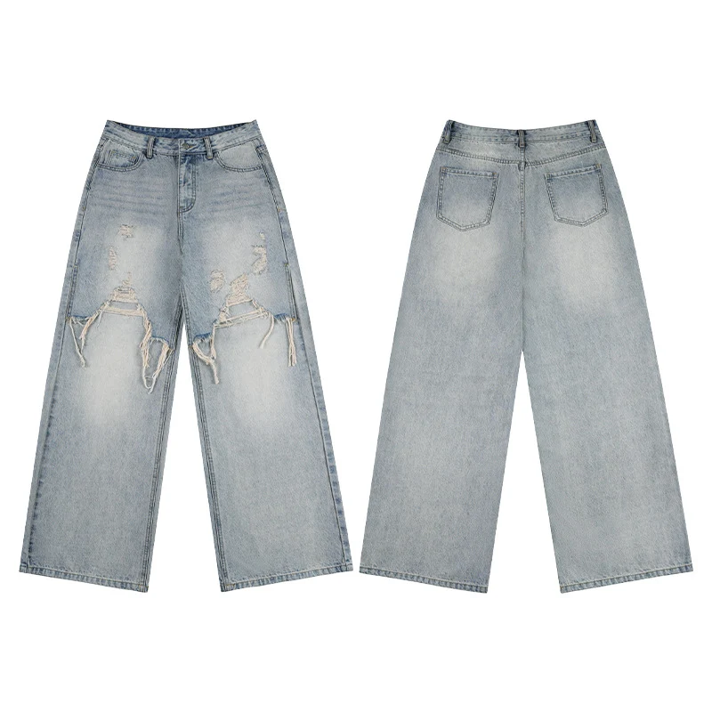 Herren Weite Baggy-Jeans aus Denim mit ausgefransten Vorderpanelen Drune