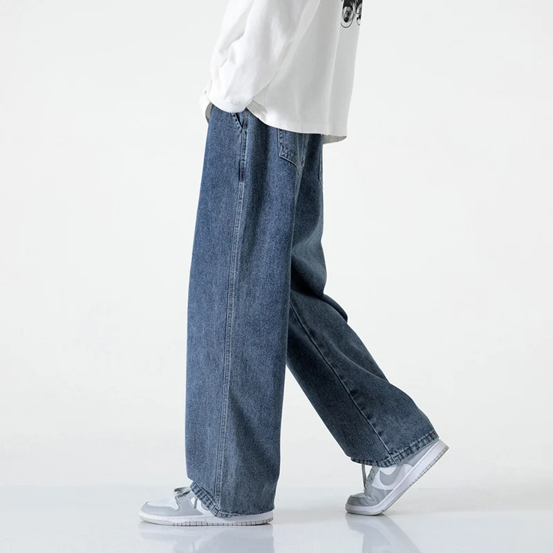 Herren Weitbeinige Denim-Baggyhose mit Tunnelzugbund und geradem Saum Drune