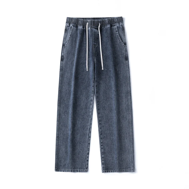 Herren Weitbeinige Denim-Baggyhose mit Tunnelzugbund und geradem Saum Drune