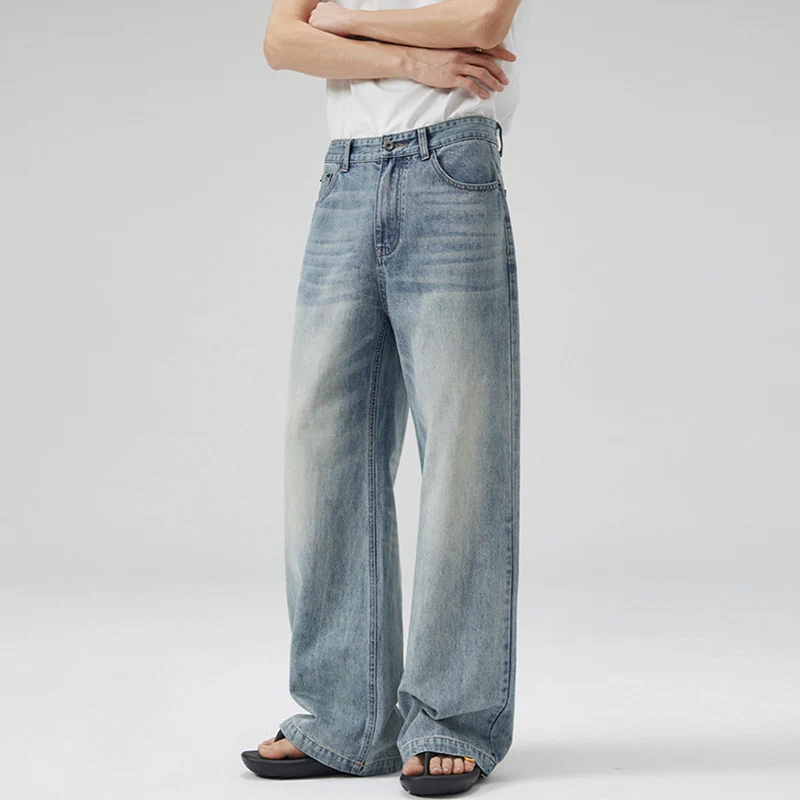 Herren Weit geschnittene Vintage-Denim-Jeans mit hoher Taille und weitem Bein Drune