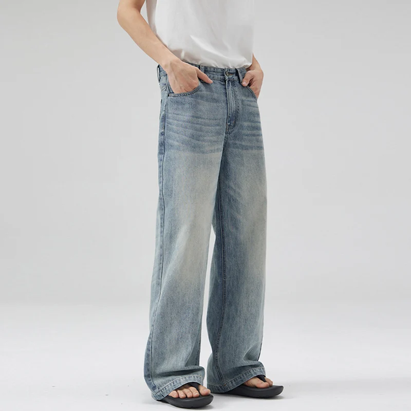 Herren Weit geschnittene Vintage-Denim-Jeans mit hoher Taille und weitem Bein Drune