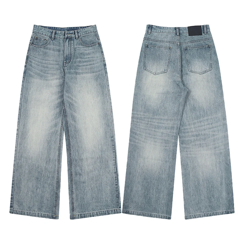 Herren Weit geschnittene Vintage-Denim-Jeans mit hoher Taille und weitem Bein Drune