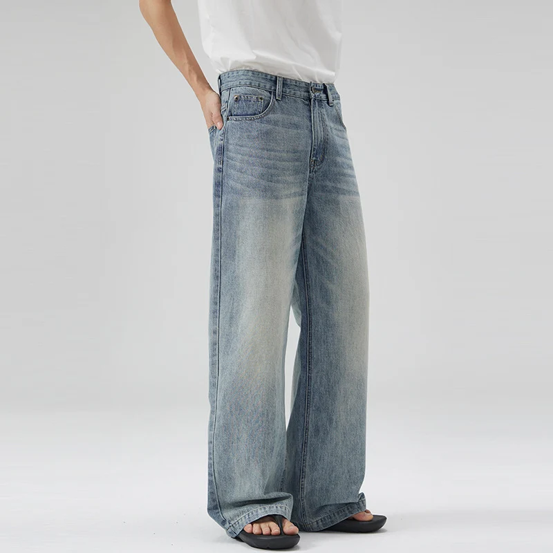Herren Weit geschnittene Vintage-Denim-Jeans mit hoher Taille und weitem Bein Drune