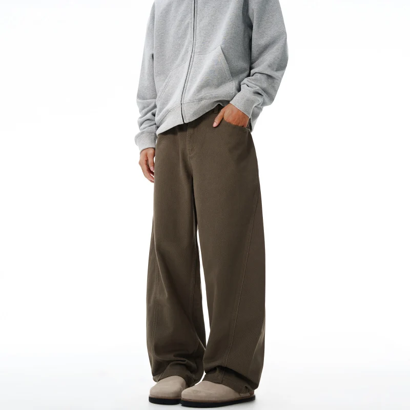 Herren Weit geschnittene Twill-Hose mit strukturierter Canvas-Optik und langen Saumfalten Drune