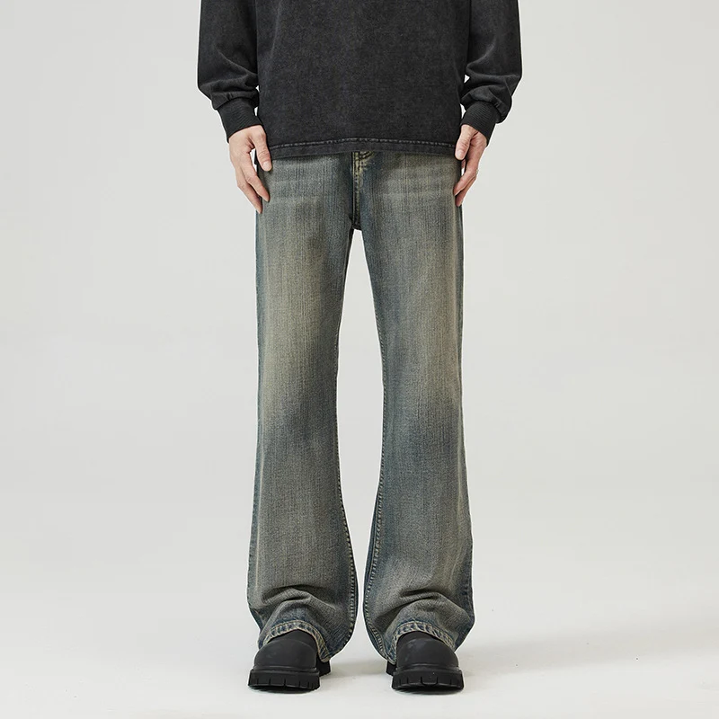 Herren Weit geschnittene Relaxed-Denimhose aus Vintage-Denim mit tiefem Schritt und leichter Used-Waschung Drune