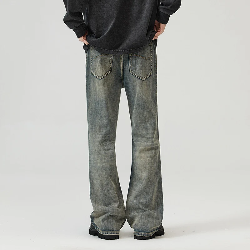 Herren Weit geschnittene Relaxed-Denimhose aus Vintage-Denim mit tiefem Schritt und leichter Used-Waschung Drune