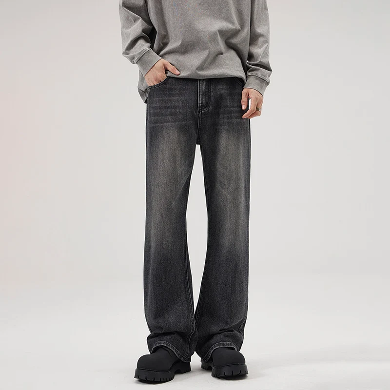 Herren Weit geschnittene Relaxed-Denimhose aus Vintage-Denim mit tiefem Schritt und leichter Used-Waschung Drune