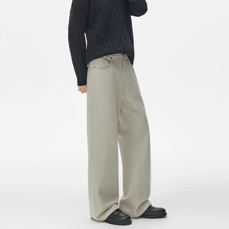 Herren Weit geschnittene Baumwoll-Twill Baggy-Hose mit tiefem Schritt und cleanem Five-Pocket-Schnitt Drune